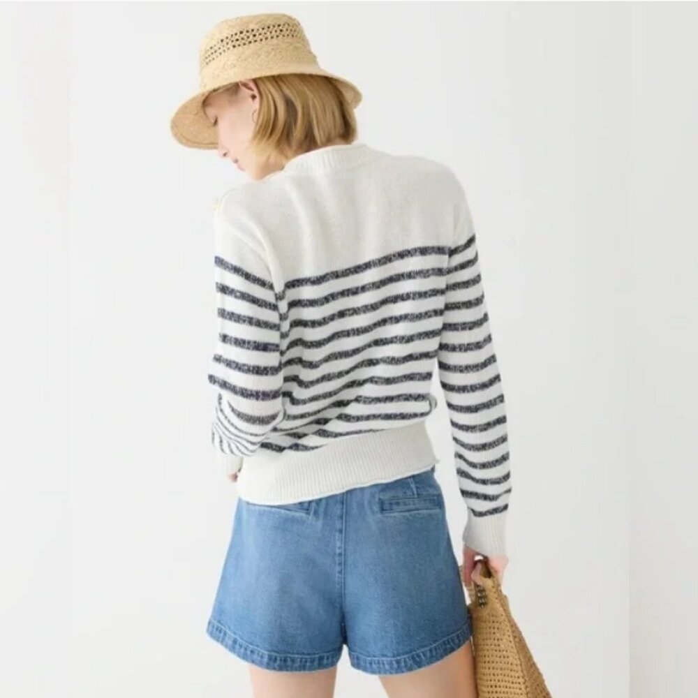 J.Crew Relaxed Linen Beach Sweater With Gold Shoulder Buttons - XS - Picture 2 of 14